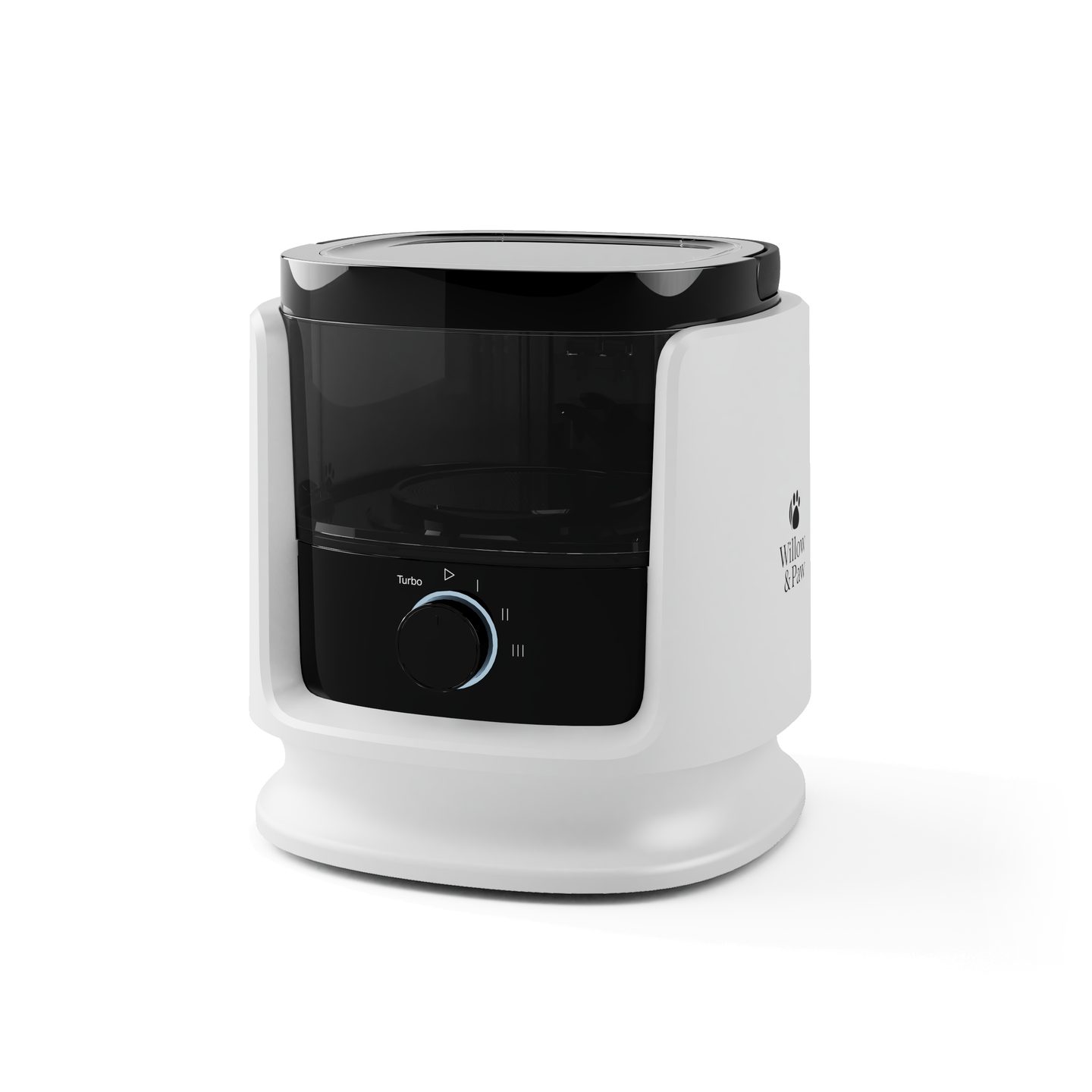 White and black Willow & Paw grooming vacuum with its suction dial on the front
