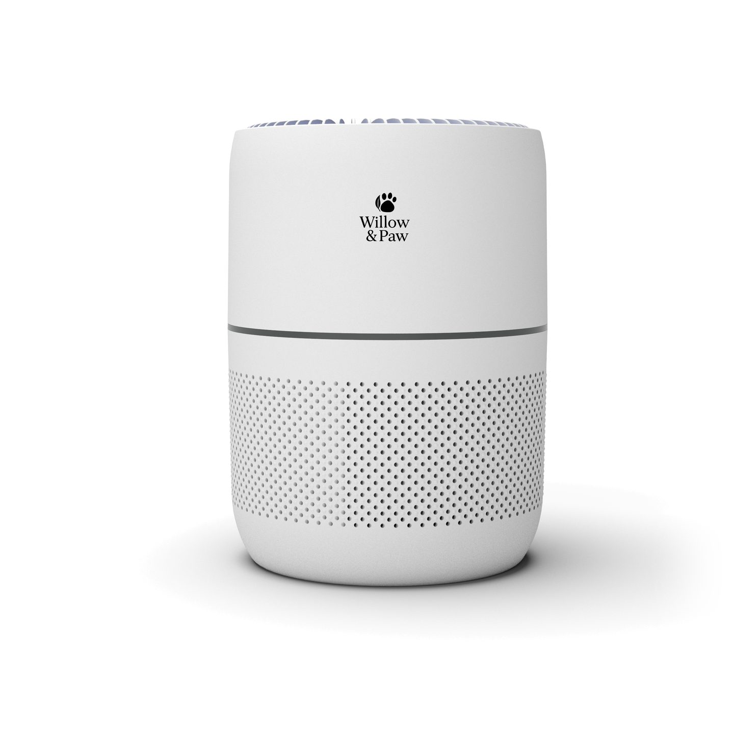 White air purifier from the front, with the Willow & Paw paw logo